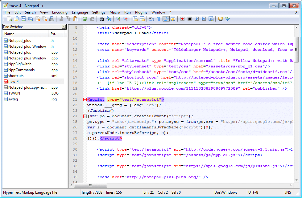 notepad++ open source html editor